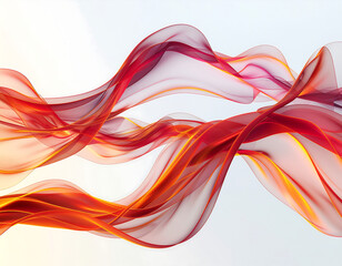 Naklejka premium Abstract digital art of fluid red and orange silk like ribbons swirling 