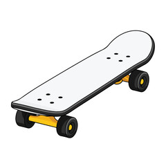 White Skateboard with Black Wheels Illustration.