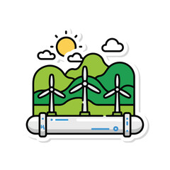 Wind Turbines Cartoon Renewable Energy Illustration.