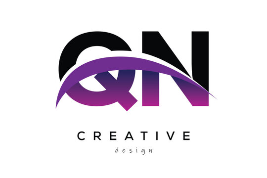QN Creative Abstract logo design featuring intertwined letters in gradient purple.