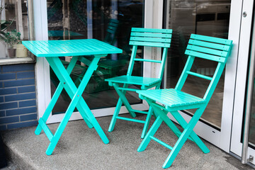 Turquoise Cafe Set Outside Organic Shop