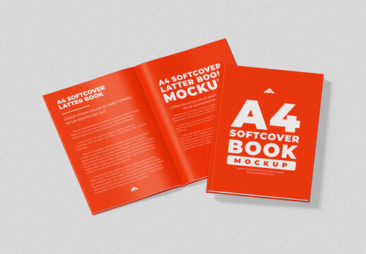 A4 Softcover Book Mockup Open View Showing Front and Back Covers
