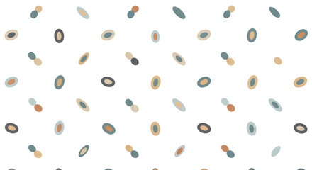 Abstract geometric shapes pattern in muted colors, simple oval and dot elements, minimalist vector art