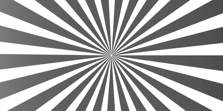 Vintage grunge black and white radial sunburst rays background featuring a retro starburst pattern and textured vector line art for a classic paper backdrop design