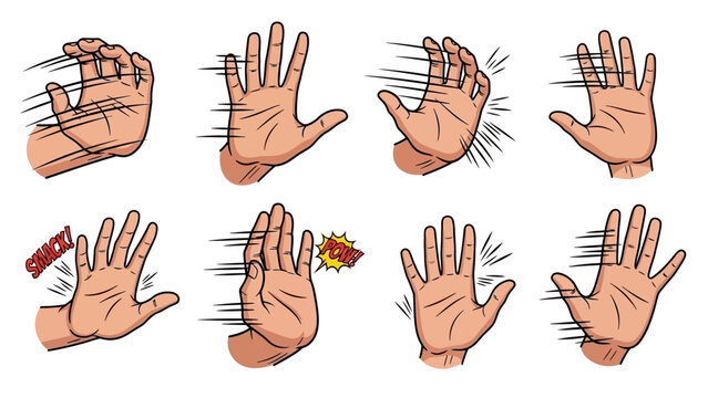 Comic book style hands with dynamic smack and smack impacts