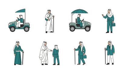 Diverse group of Middle Eastern businessmen in modern teal outfits