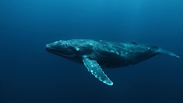 Majestic Humpback Whale Gliding Through Deep Blue Ocean Waters