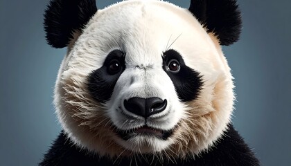 Obraz premium Close-up of a fluffy giant panda bear's head against a smooth gradient background