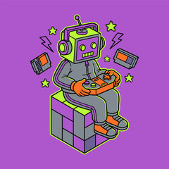 Retro Robot Gamer cartoon Illustration