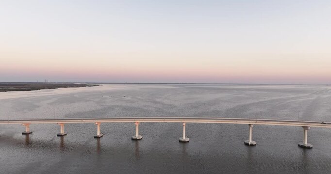 Aerial Drone View of Max Brewer Memorial Parkway Bridge Over Indian River Lagoon in Titusville Florida Near Cape Canaveral&rdquo;