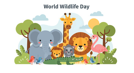 Obraz premium Celebrating World Wildlife Day with diverse animals in a vibrant outdoor setting