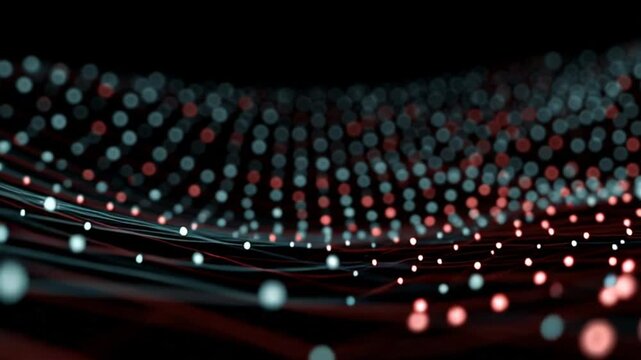 Abstract Background with Red and Blue Dots on Dark Surface