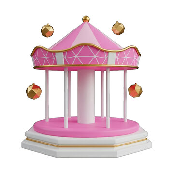 Pink carousel with gold accents isolated on transparent background