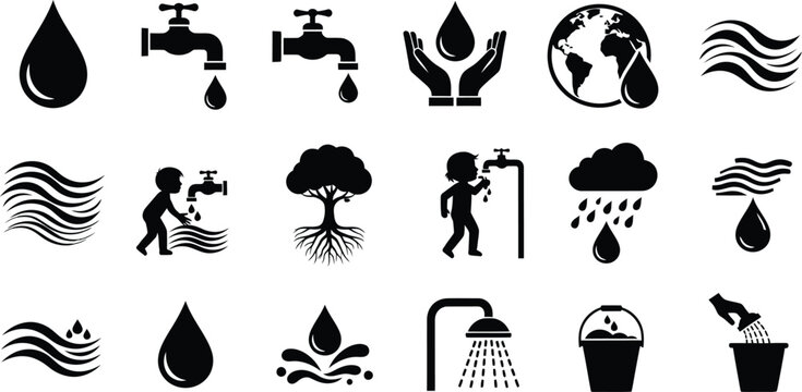 Water conservation and cycle icons