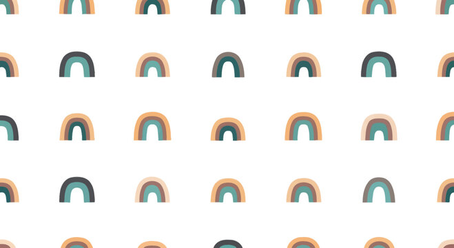 Boho rainbow pattern, soft earth tone colors, simple arches, abstract graphic design