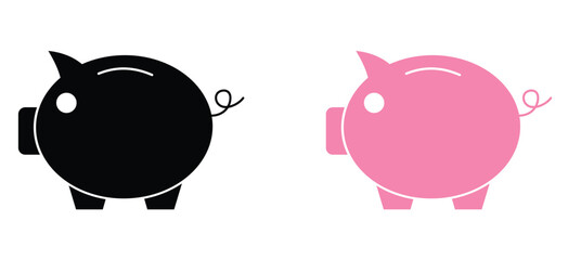 Black and Pink Piggy Bank Vector Icons - Flat Illustration of Money Box for Savings, Finance, and Banking Concepts © mr fida 