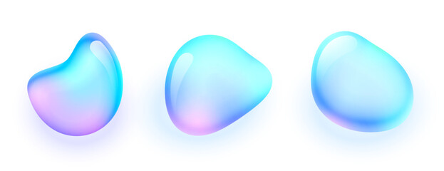 set of three holographic fluid blob shape element