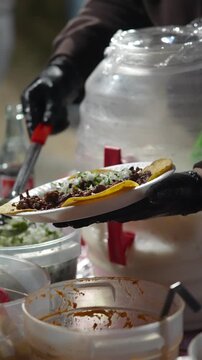 Finishing Touch: Slow Motion Onions and Cilantro on Taco