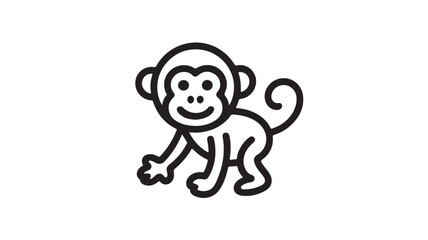 Cartoon monkey illustration in simple line art style with black outline on white background for childrens education © Yasir