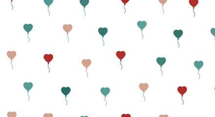 Heart shaped balloons pattern, repeating design with muted colors on white background, vector illustration