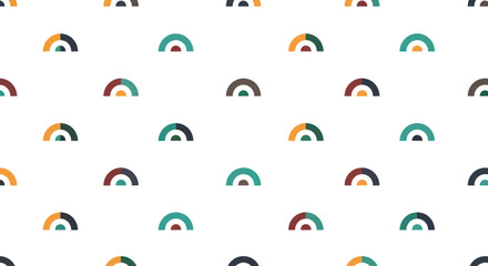 Abstract semicircles in muted colors arranged in a repeating pattern on a white background.