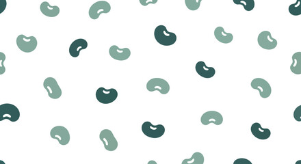 Seamless pattern of scattered bean shapes in muted green and dark teal tones on a white background.