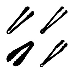 Obraz premium Four images illustrating different styles of black cooking tongs on a white background
