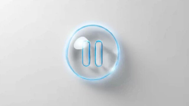 Animated play and pause icons in transparent circle with light effects