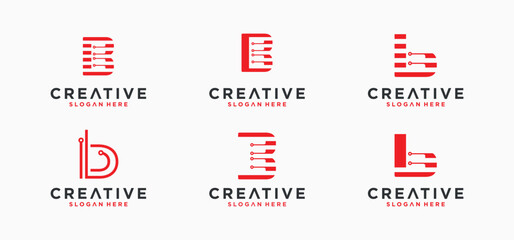 Collection of Initial B Logos with modern designs, initial b logos for technology companies.