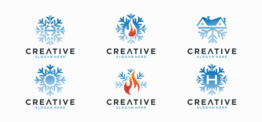 Home HVAC Logo, sun and snow combination hvac logo Collection of vector air conditioner logo designs