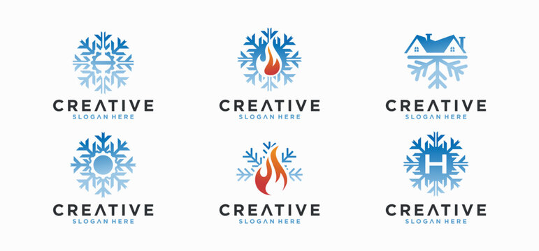 Home HVAC Logo, sun and snow combination hvac logo Collection of vector air conditioner logo designs