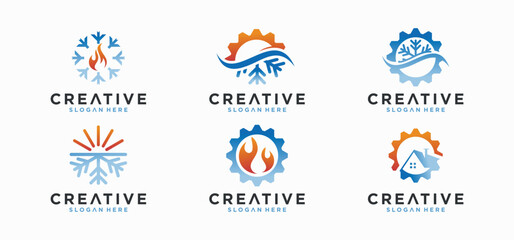 Home HVAC Logo, sun and snow combination hvac logo Collection of vector air conditioner logo designs