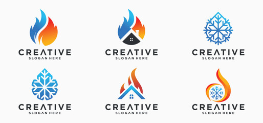 Home HVAC Logo, sun and snow combination hvac logo Collection of vector air conditioner logo designs