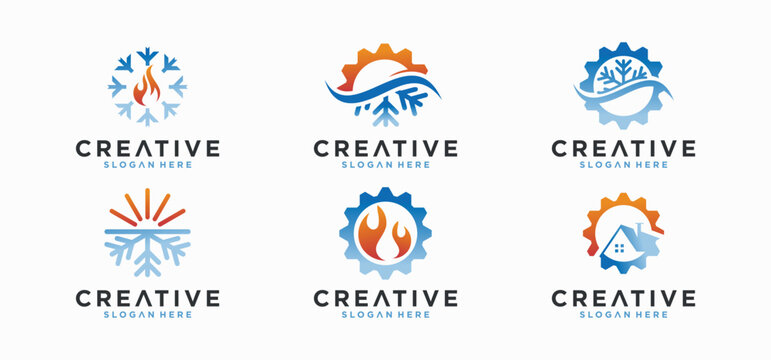 Home HVAC Logo, sun and snow combination hvac logo Collection of vector air conditioner logo designs