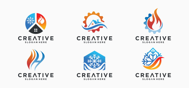 Home HVAC Logo, sun and snow combination hvac logo Collection of vector air conditioner logo designs