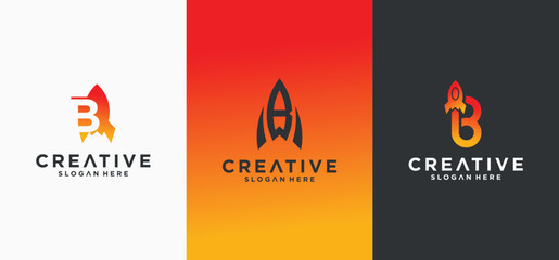 Rocket-shaped Alphabeth letter logo design, collection of rocket logo initials