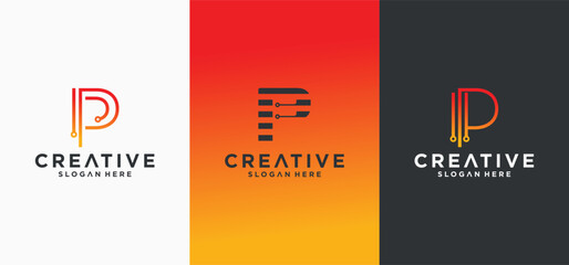 Collection of Initial p Logos with modern designs, initial p logos for technology companies.