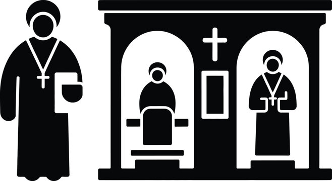 Confession booth with priest and penitent icon