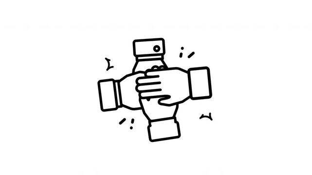 Teamwork icon animation of interlocked hands symbolizes unity and collaboration.