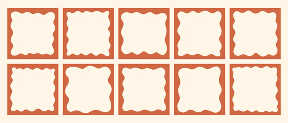 Organic Wavy Square Frame Kit. Square Scallop Cute Wave Picture Border Collection. Scallop Wavy Frame Shape Set. Vector Illustration