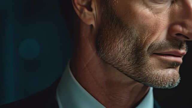 Businessman in suit and tie looking.