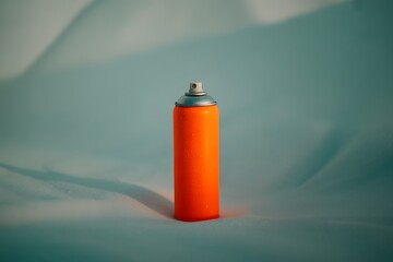 Obraz premium Bright orange spray can with silver cap on a textured background