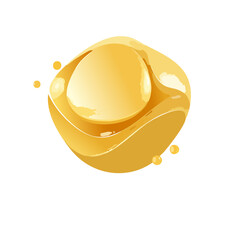 Gold abstract liquid metaball shape. 3d render illustration of fluid soft bubble blob. Organic bright decorative sphere geometric form. 
