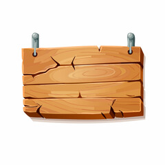 Wooden rectangular plaque with cracks for text box. Cartoon 3d render illustration of signboard with brown wood texture.
