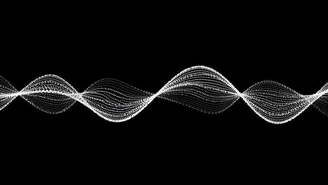 Abstract visualization of a white undulating wave pattern composed of numerous small dots against a black background.
