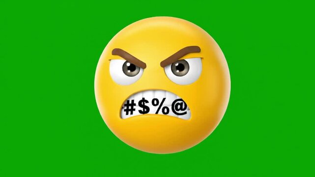 Angry yellow emoji with obscenities against a green background.