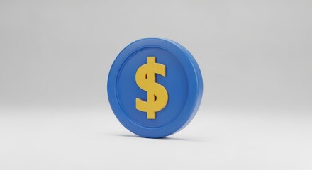 Obraz premium Single blue coin with yellow dollar symbol