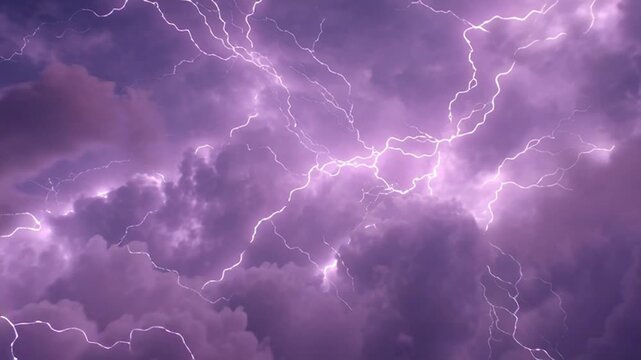 Electric Storm with Purple Clouds and Lightning in the Sky
