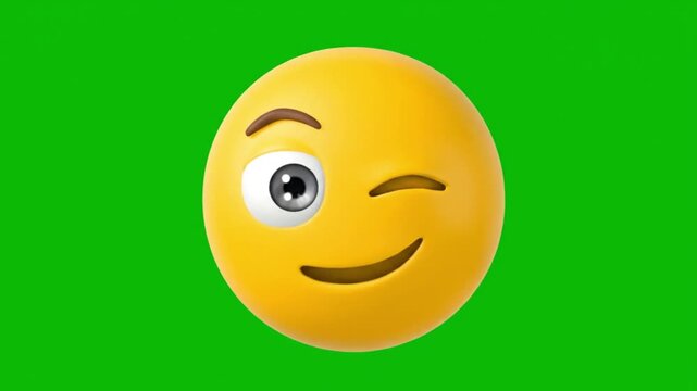 Yellow smiley face emoji with winking eye on green background.