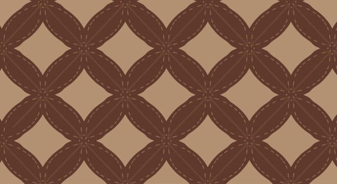 Brown interlocking oval shapes with stitched detail in a repeating geometric pattern